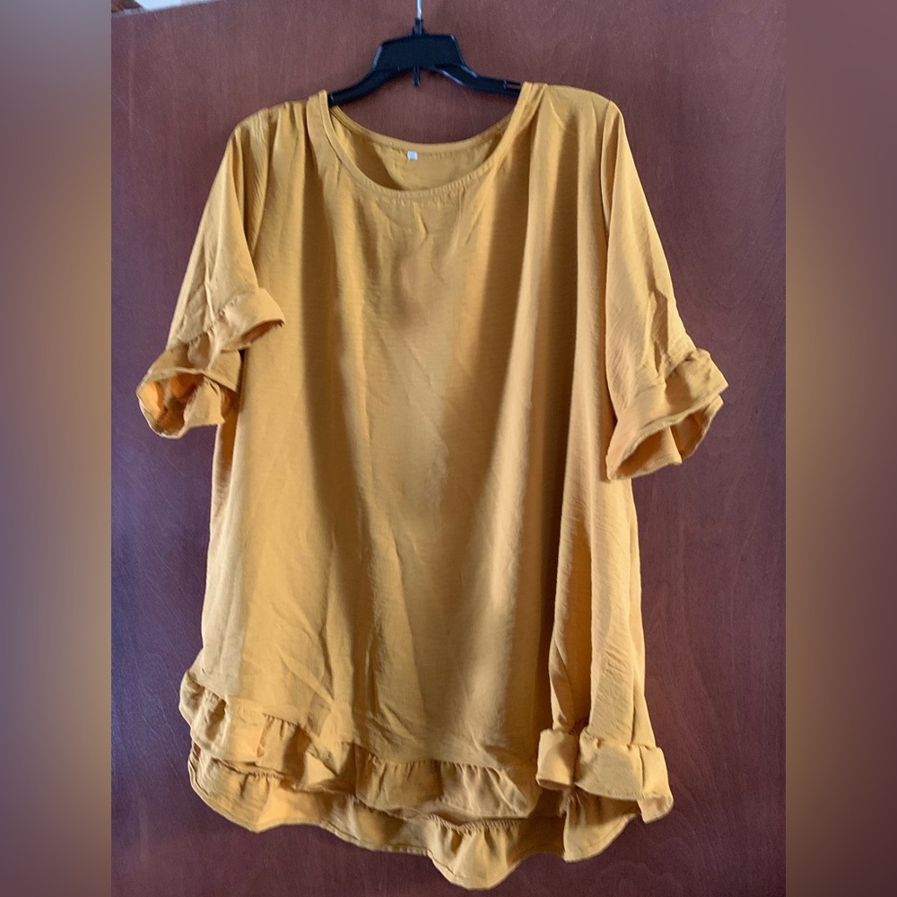 Source Unknown Mustard Blouse with Rolled Sleeves